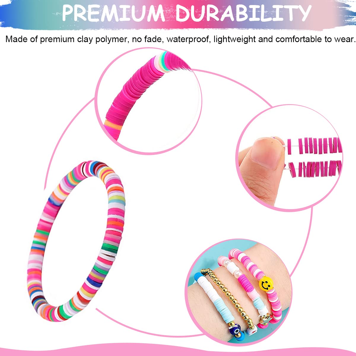 SANNIDHI 7Pcs Beads Bracelet for Girls Colorful Happy Smile Boho Beaded Bracelets Set Y2K Summer Beach Clay Jewelry for Girls SANNIDHI 7Pcs Beads Bracelet for Girls Colorful Happy Smile Boho Beaded Bracelets Set Y2K Summer Beach Clay Jewelry for Girls